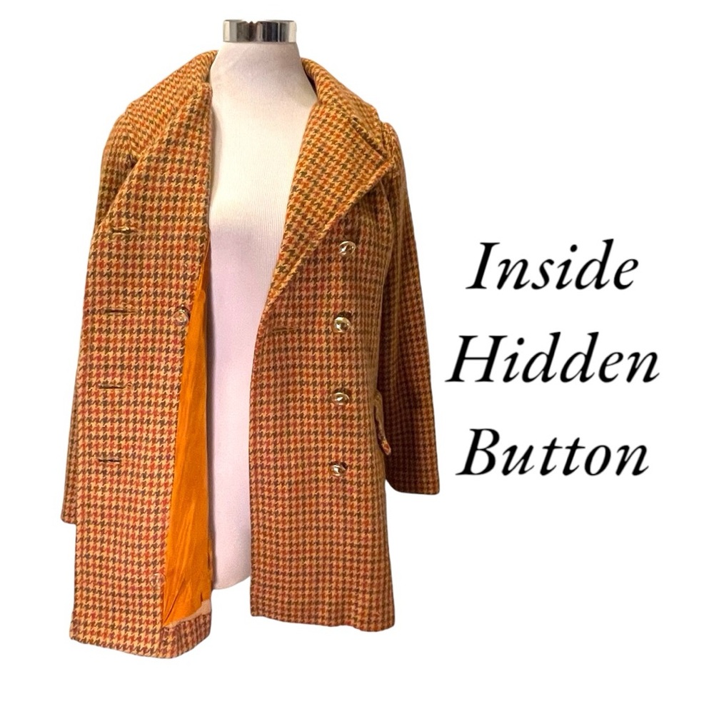 Houndstooth Double-Breasted Wool Coat Jacket Vintage - Picture 7 of 10